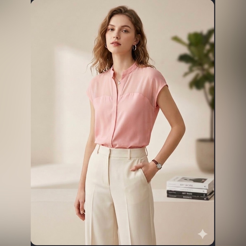 ZARA | limited edition cotton and silk pink sheer t shirt | size M
